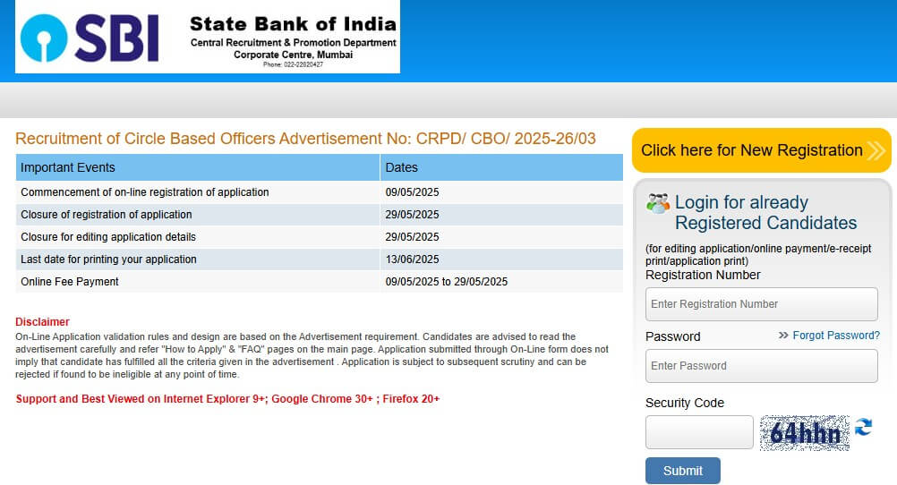 sbi cbo apply online 2025